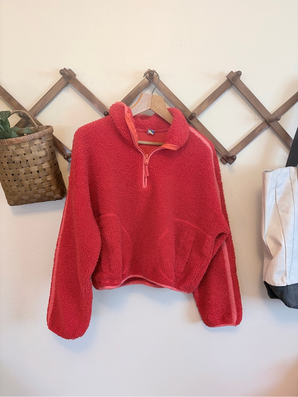 Old Navy Red Teddy Fleece Quarter-Zip Jacket
